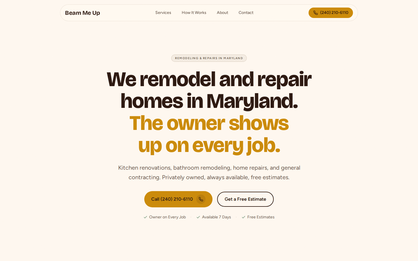 Beam Me Up Construction live site preview
