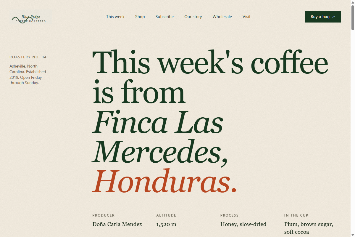Blue Ridge Coffee Roasters live site preview