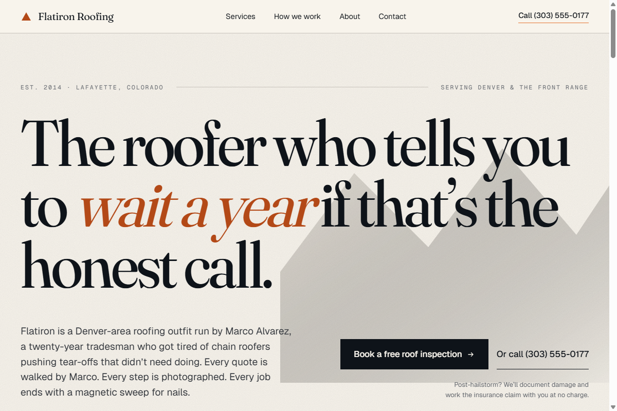 Flatiron Roofing live site preview