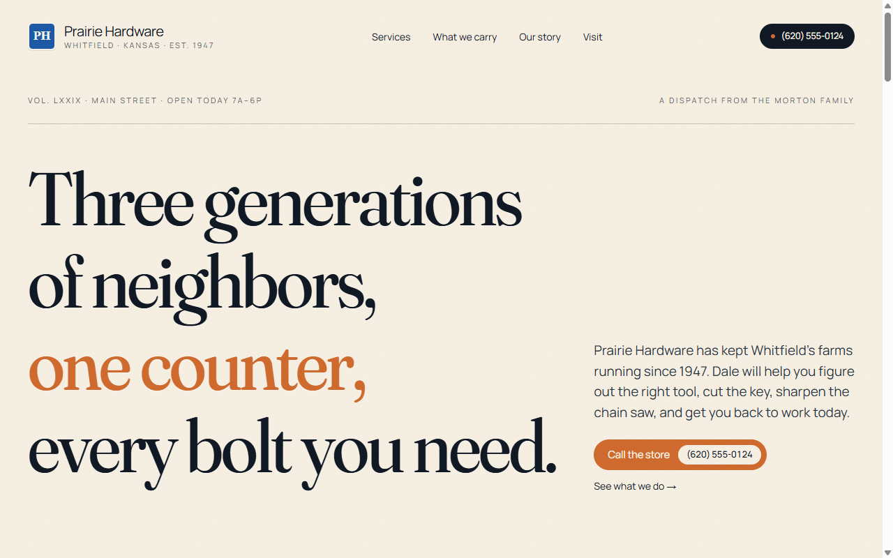 Prairie Hardware & Supply live site preview